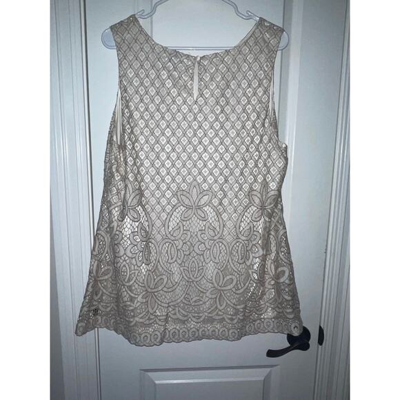 Charter Club Womens Embroidered Mesh Top Nude Cream EUC 2X - Picture 6 of 7